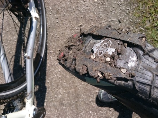 Cleats caked in mud on Leeds Liverpool canal